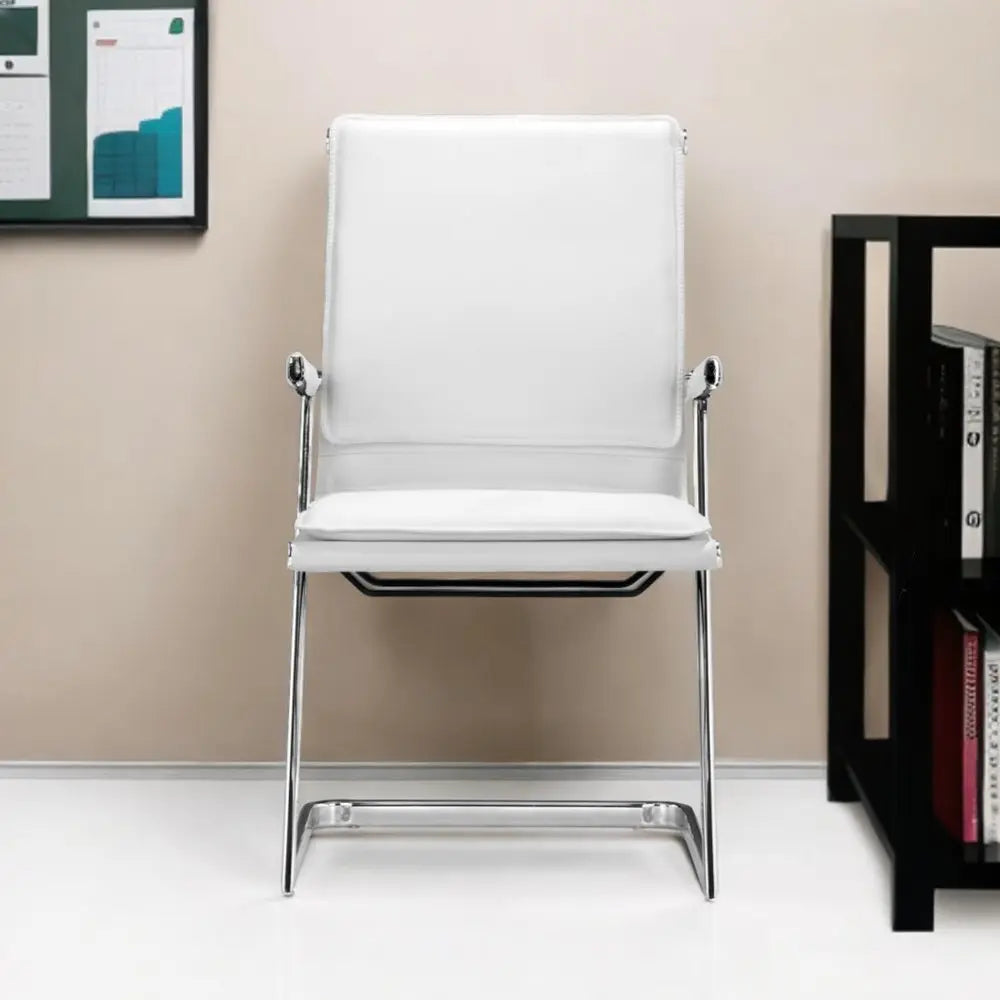 Set of Two White and Silver Faux Leather Conference Office Chair - NOBLE HOME INTERIORS