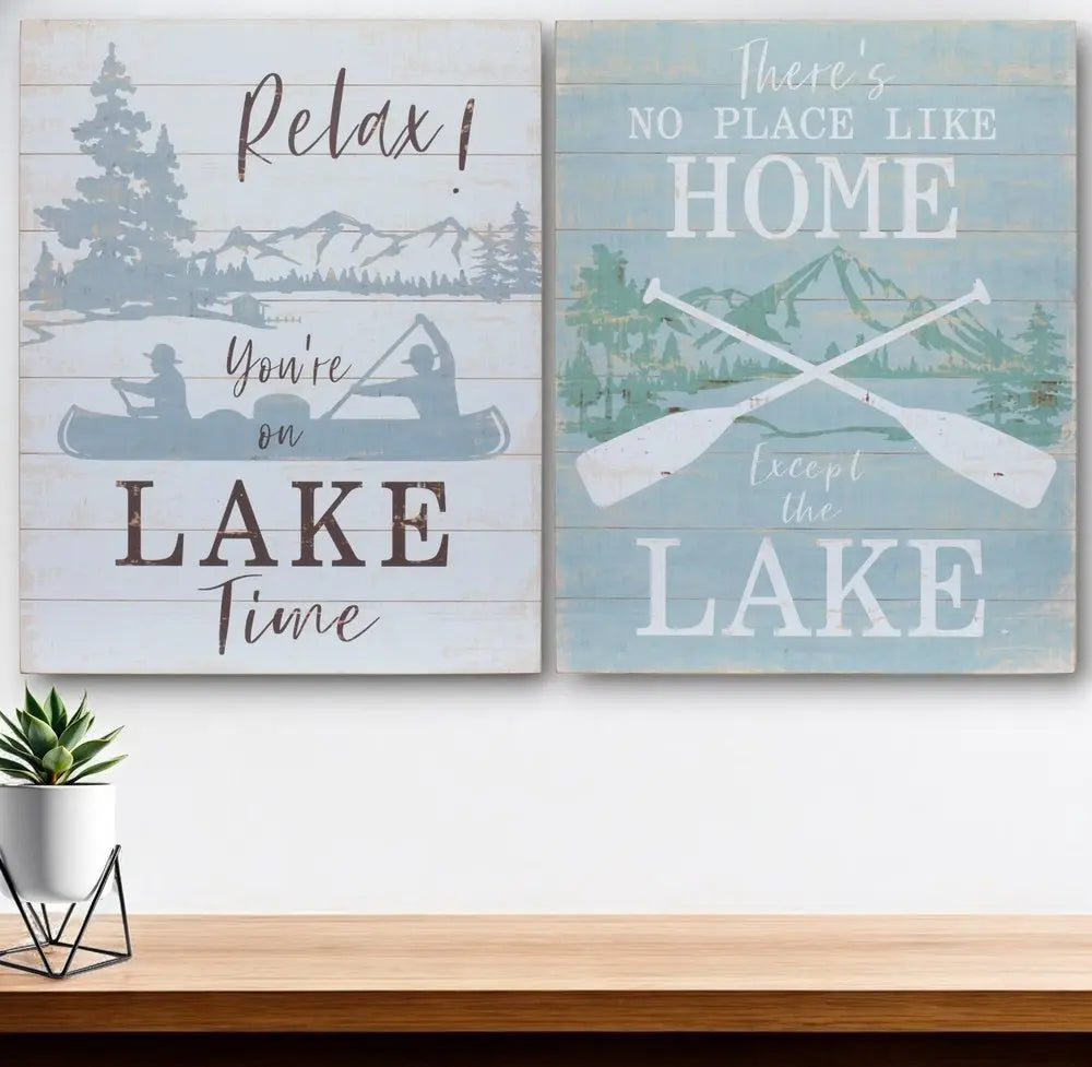 Set of Two White Black And Blue Trees, Lake Lake Wood Framed Art - NOBLE HOME INTERIORS