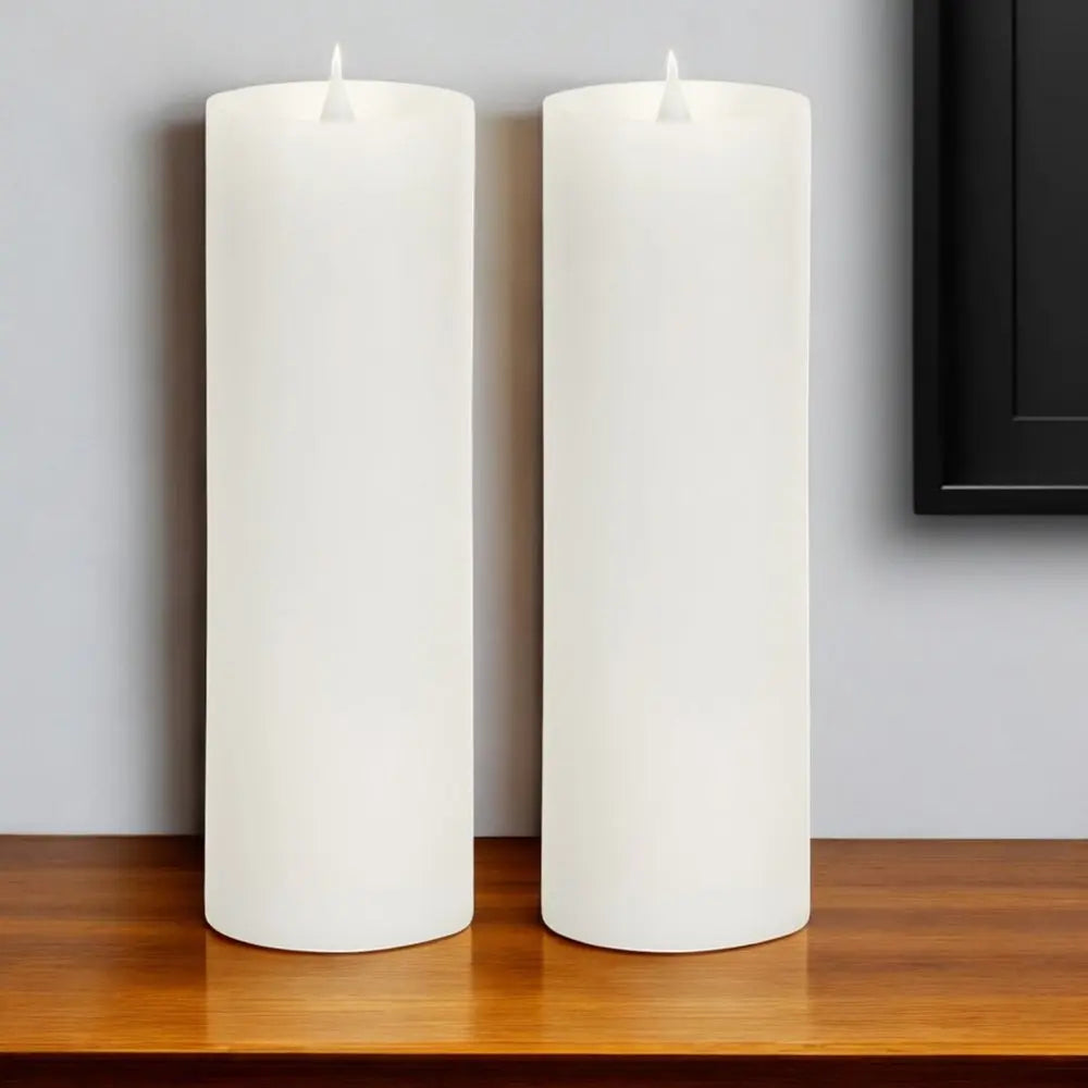 Set of Two White Flameless Pillar Candle - NOBLE HOME INTERIORS