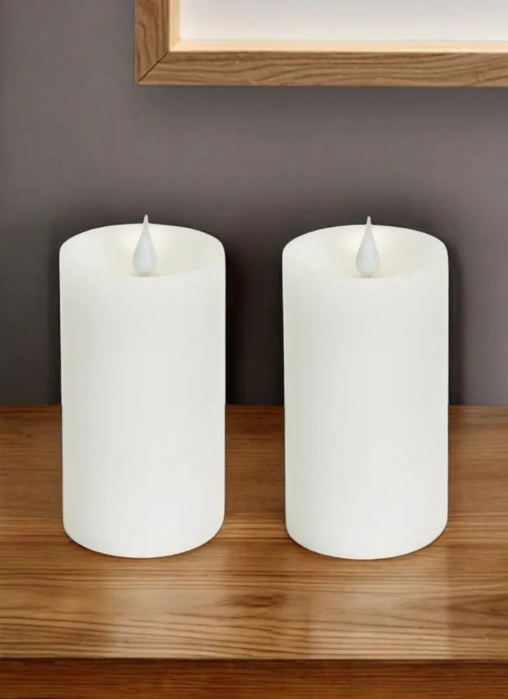 Set of Two White Flameless Pillar Candle - NOBLE HOME INTERIORS