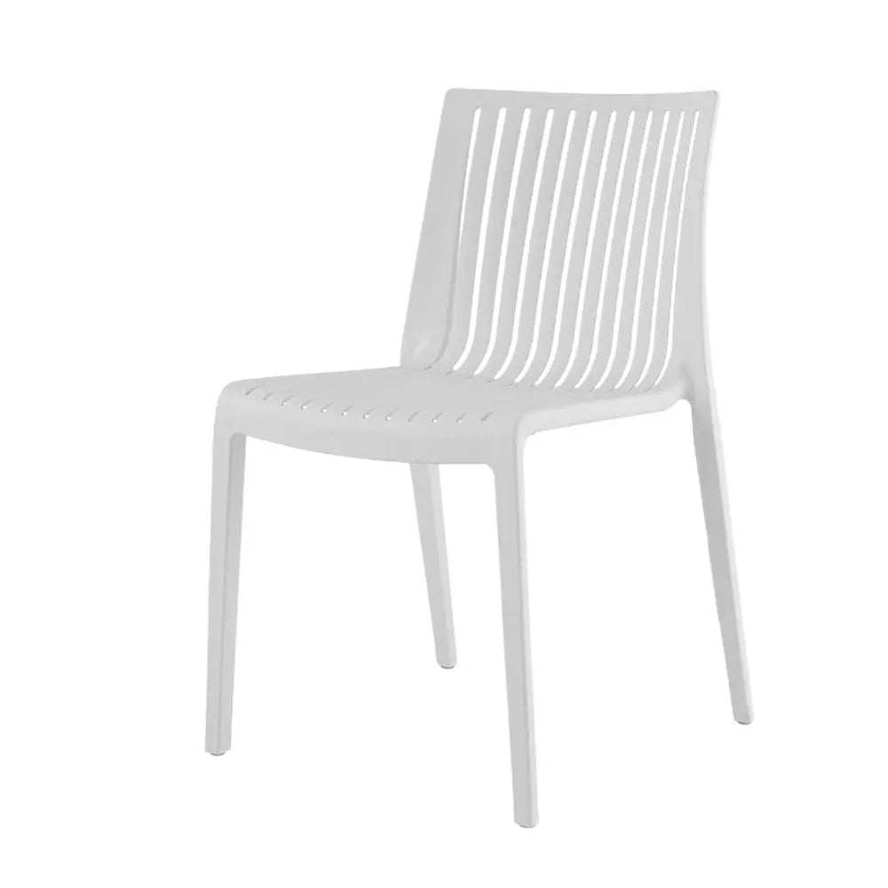 Set of Two White Heavy Duty Plastic Outdoor Stacking Accent Chairs - NOBLE HOME INTERIORS