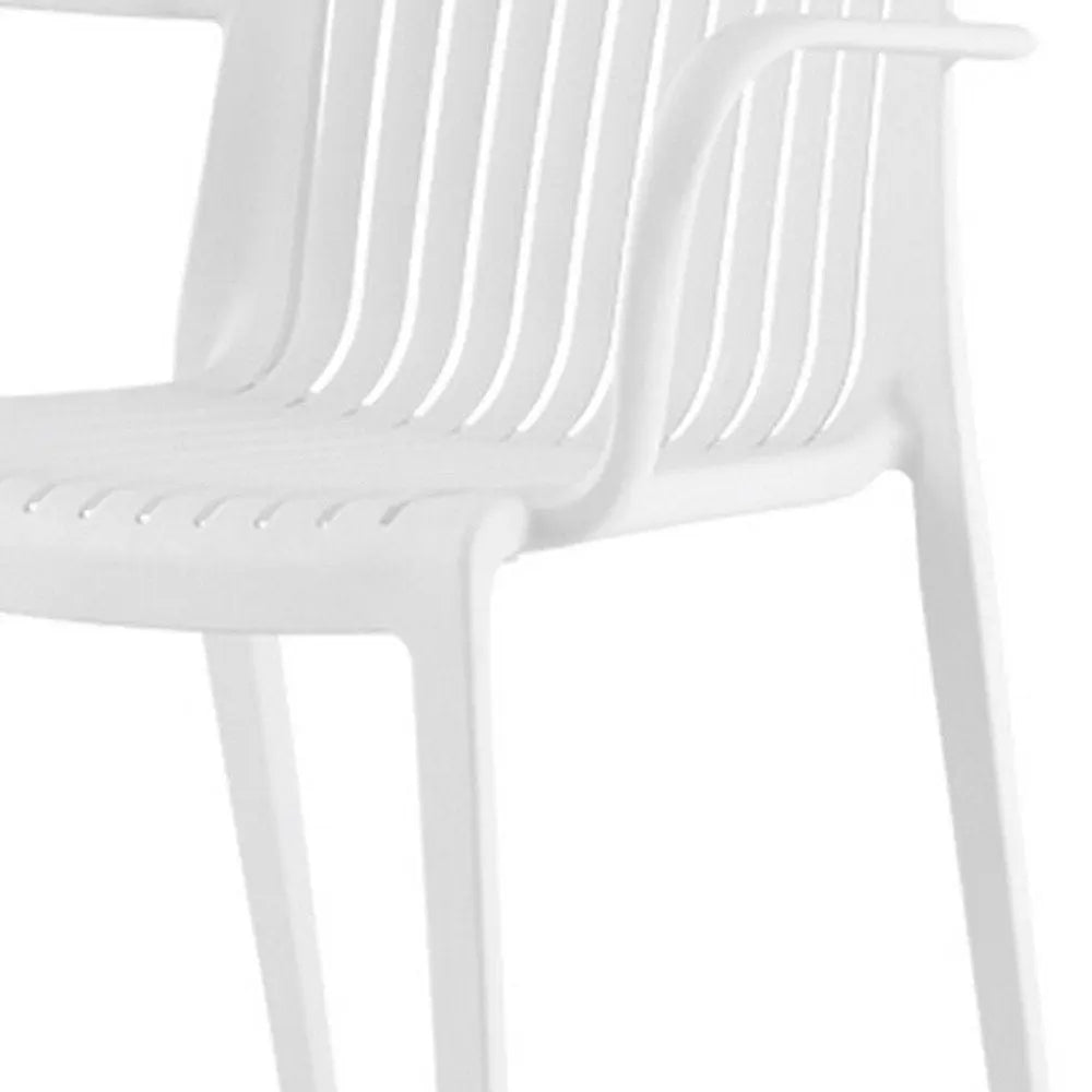 Set of Two White Heavy Duty Plastic Outdoor Stacking Arm Chairs - NOBLE HOME INTERIORS