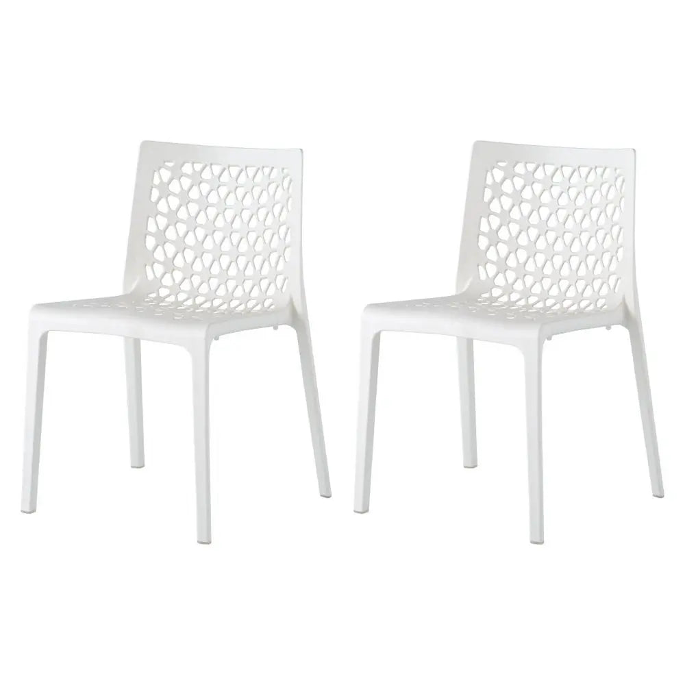 Set of Two White Heavy Duty Plastic Outdoor Stacking Dining Chairs - NOBLE HOME INTERIORS