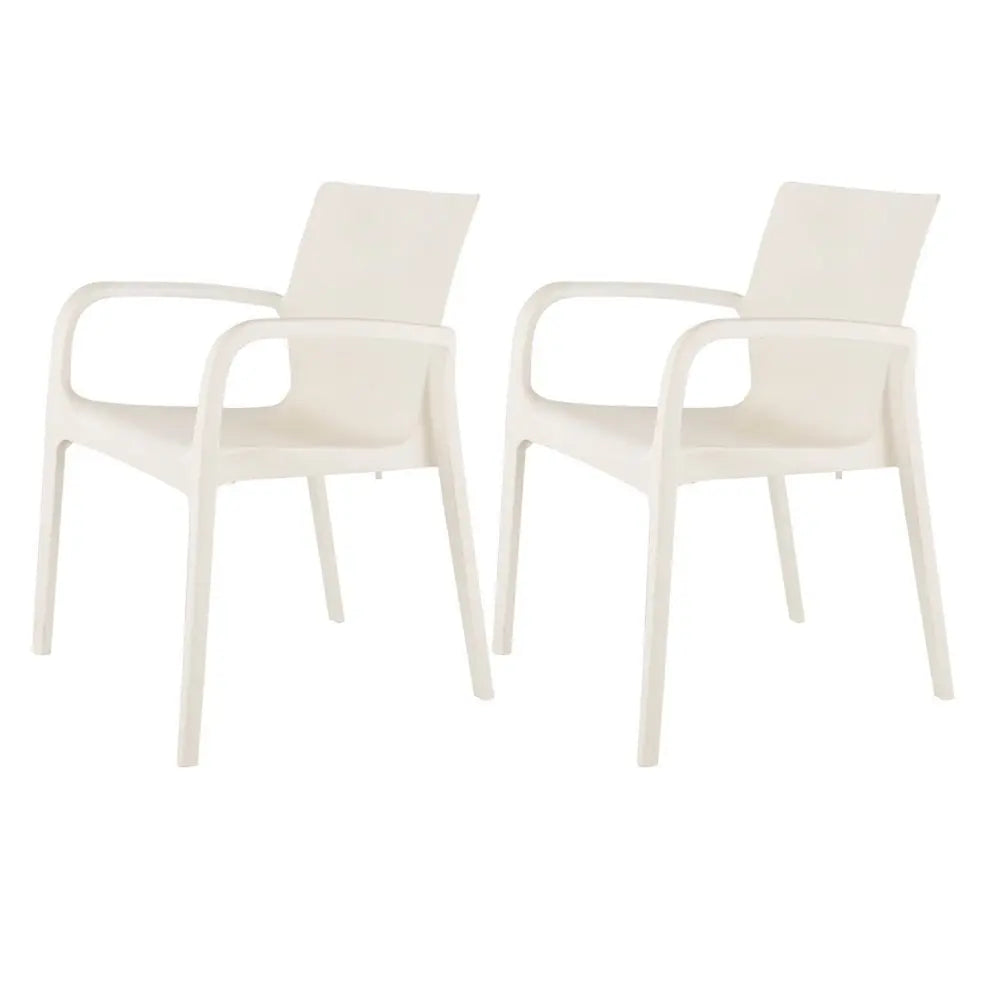 Set of Two White Heavy Duty Plastic Outdoor Stacking Dining Chairs - NOBLE HOME INTERIORS