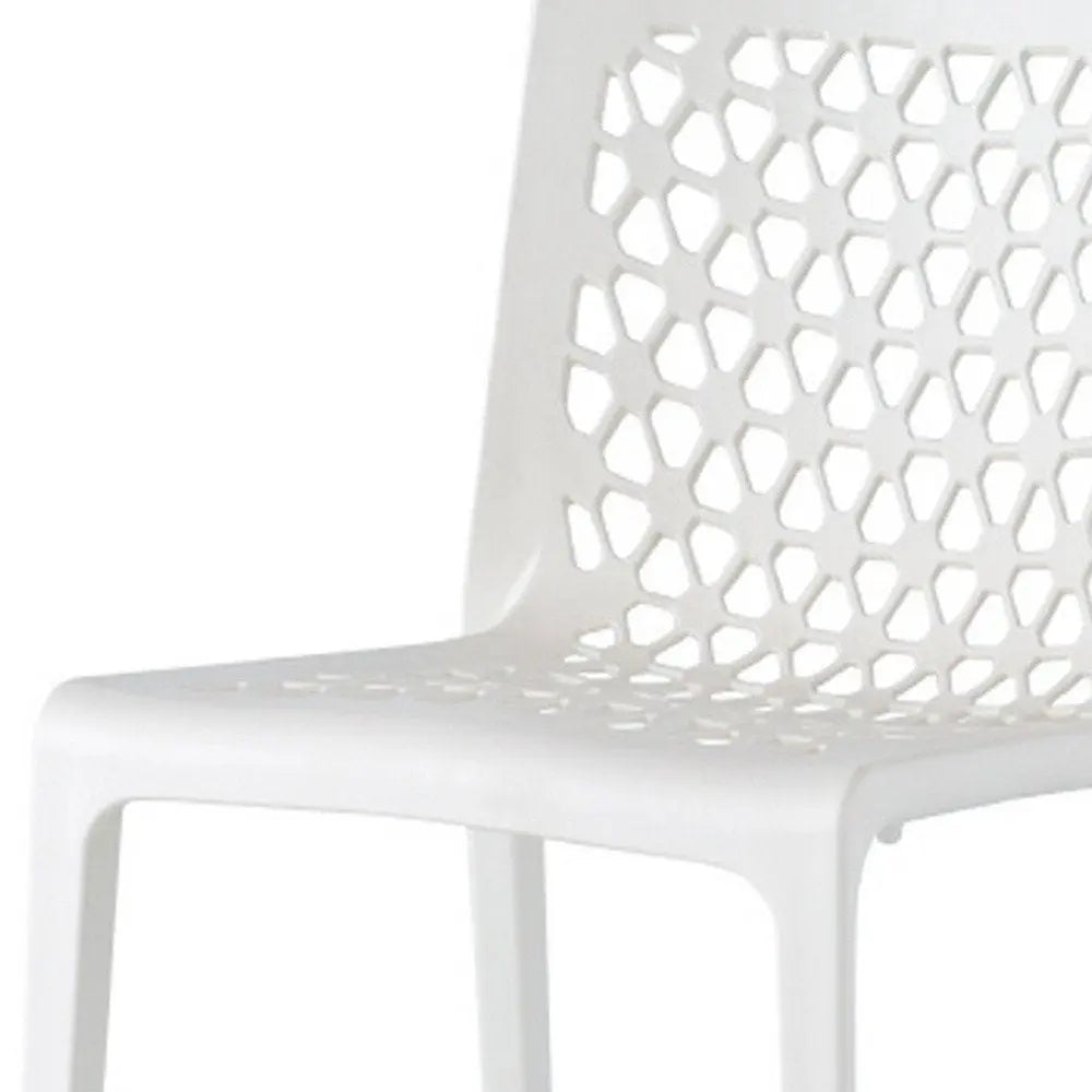 Set of Two White Heavy Duty Plastic Outdoor Stacking Dining Chairs - NOBLE HOME INTERIORS