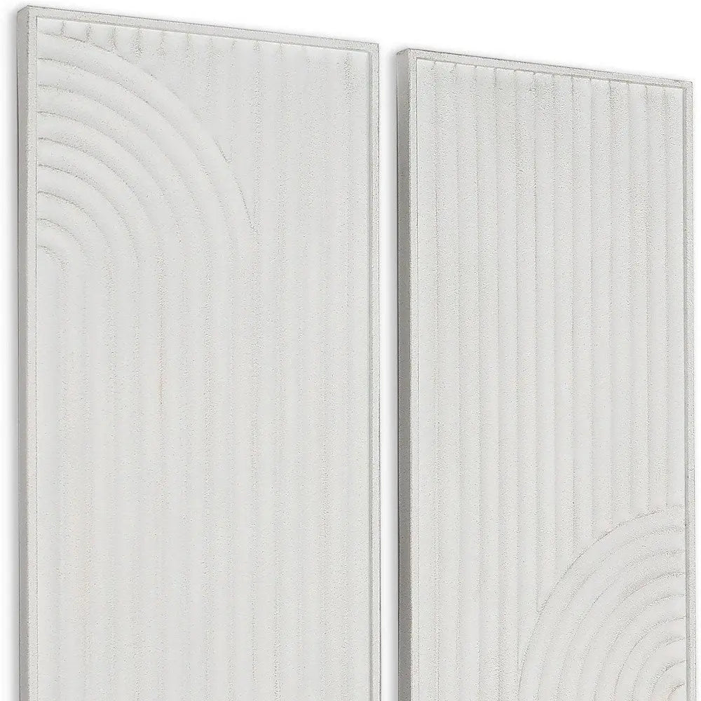 Set of Two White Metal Abstract Hanging Dimensional Sculptures - NOBLE HOME INTERIORS