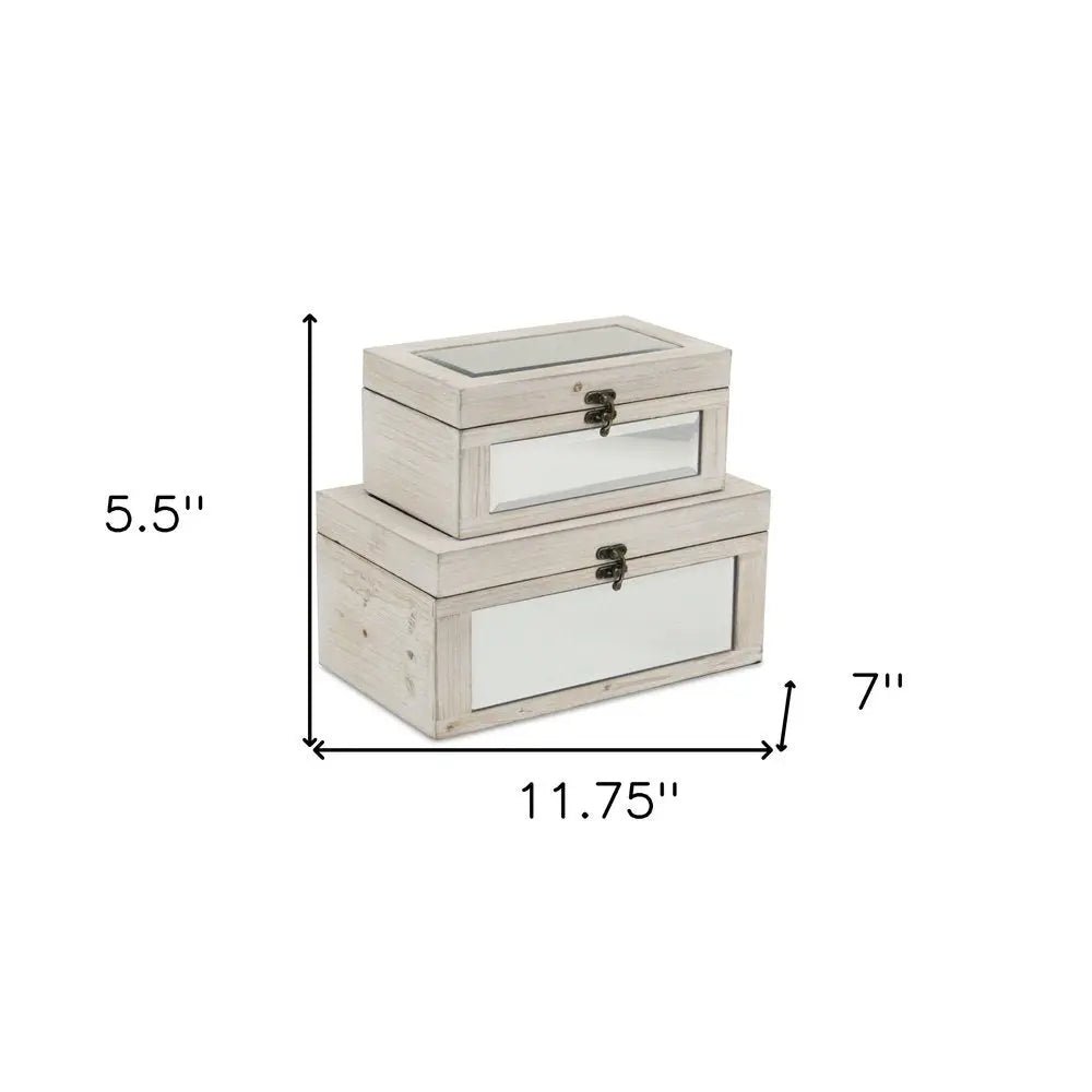 Set of Two White Wood And Mirrored Glass Box With Lid - NOBLE HOME INTERIORS