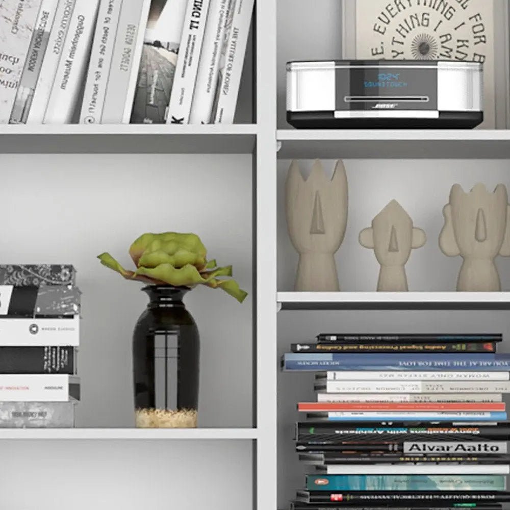 Set of Two White Wood Nine Tier Modular Bookcase - NOBLE HOME INTERIORS