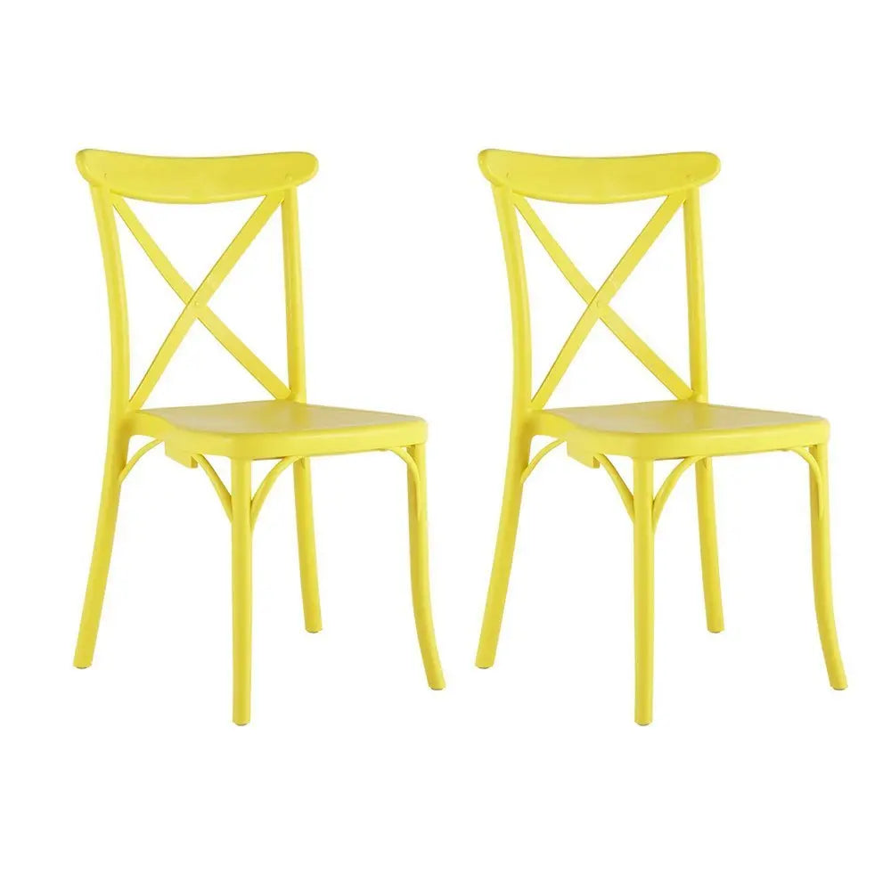 Set of Two Yellow Heavy Duty Plastic Outdoor Dining Chairs - NOBLE HOME INTERIORS