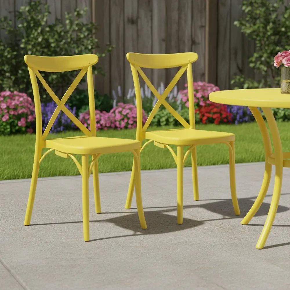 Set of Two Yellow Heavy Duty Plastic Outdoor Dining Chairs - NOBLE HOME INTERIORS