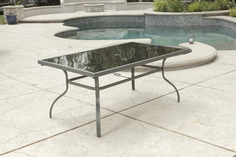 Seven Piece Black and Gray Rectangular Glass Dining Set with Six Chairs - NOBLE HOME INTERIORS