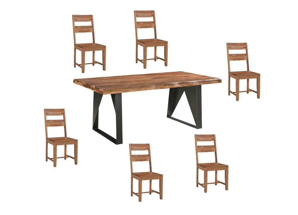 Seven Piece Brown and Black Solid Wood Dining Set with Six Chairs - NOVA HOME FURNITURE