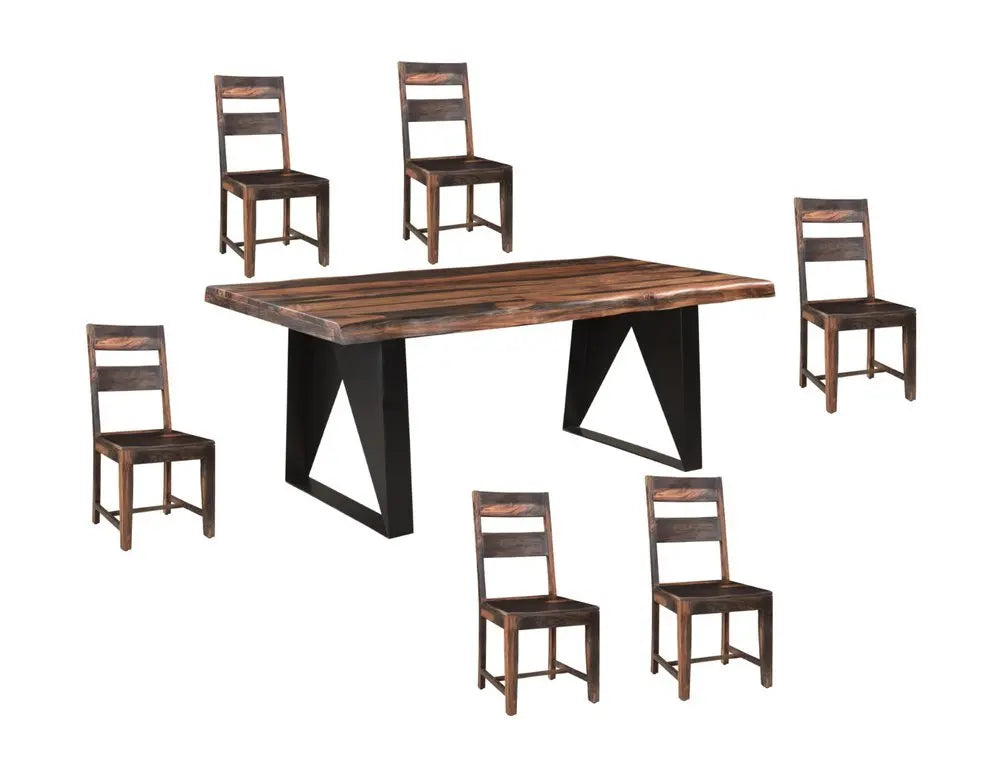Seven Piece Brown and Black Solid Wood Dining Set with Six Chairs - NOVA HOME FURNITURE