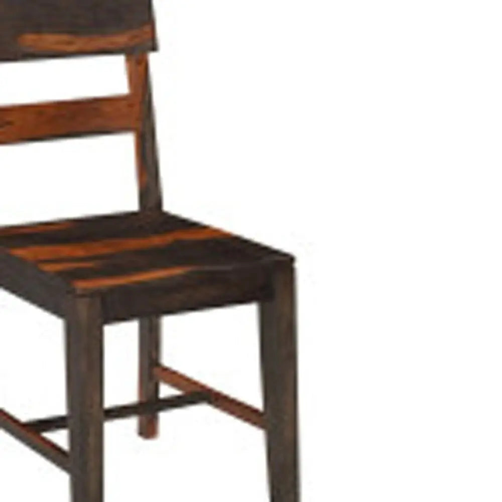 Seven Piece Brown and Black Solid Wood Dining Set with Six Chairs and One Bench - NOVA HOME FURNITURE