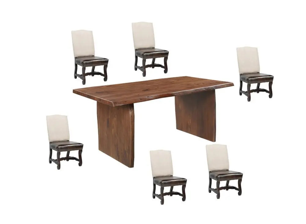 Seven Piece Brown Solid Wood Dining Set with Six Chairs - NOVA HOME FURNITURE