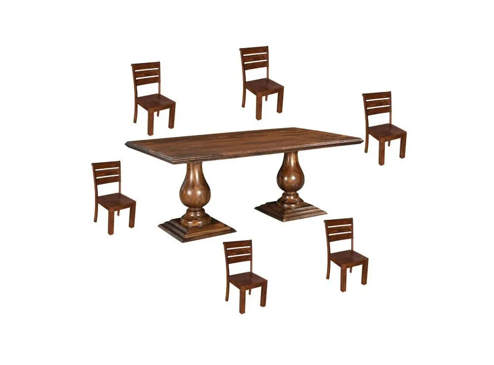 Seven Piece Brown Solid Wood Dining Set with Six Chairs - NOVA HOME FURNITURE