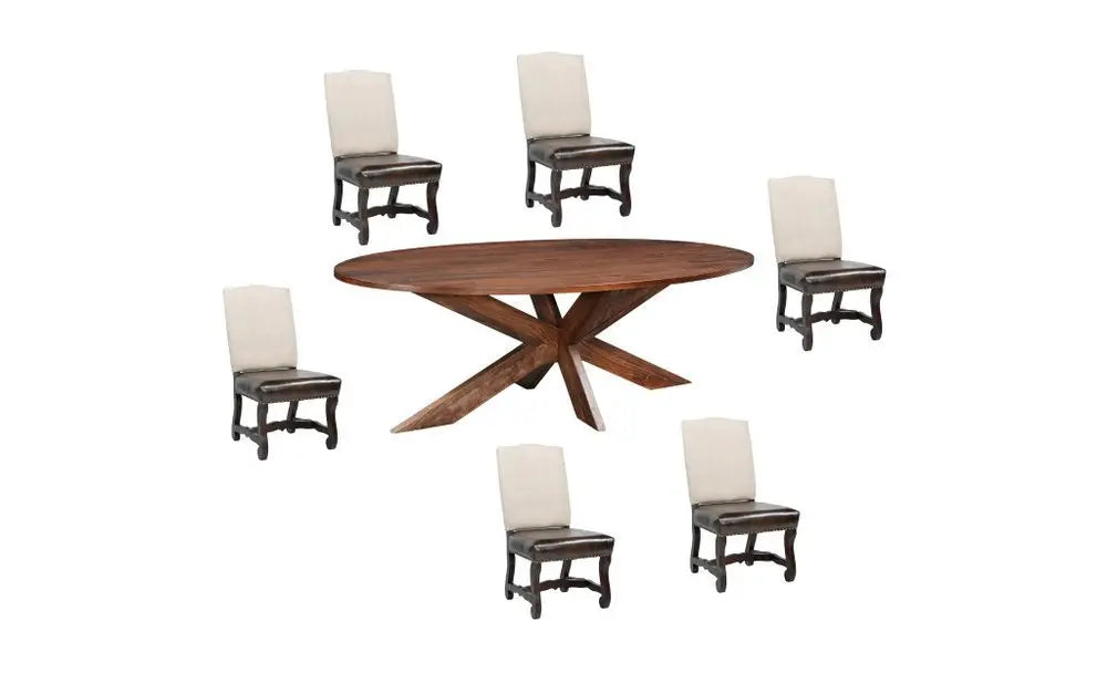 Seven Piece Brown Solid Wood Dining Set with Six Chairs - NOVA HOME FURNITURE