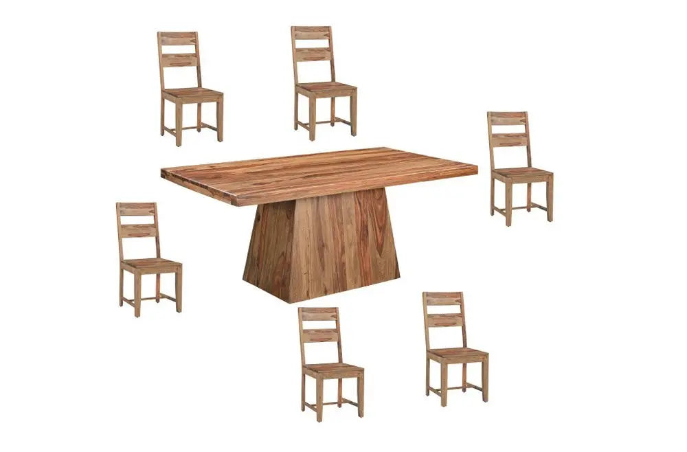 Seven Piece Brown Solid Wood Dining Set with Six Chairs - NOVA HOME FURNITURE