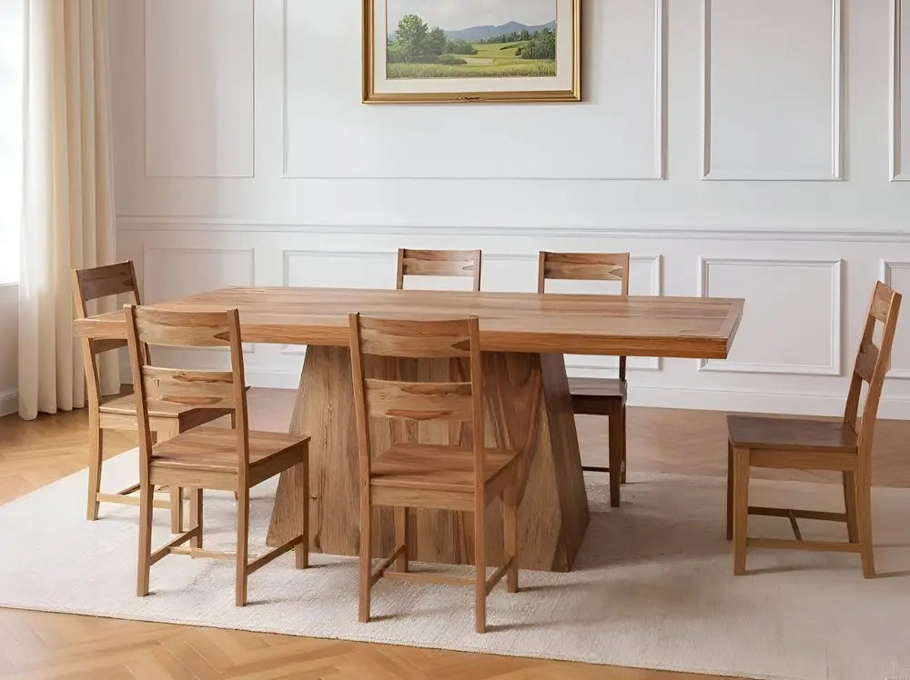 Seven Piece Brown Solid Wood Dining Set with Six Chairs - NOVA HOME FURNITURE