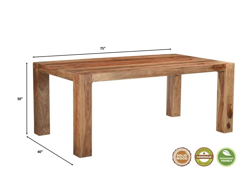 Seven Piece Brown Solid Wood Dining Set with Six Chairs and One Bench - NOBLE HOME INTERIORS