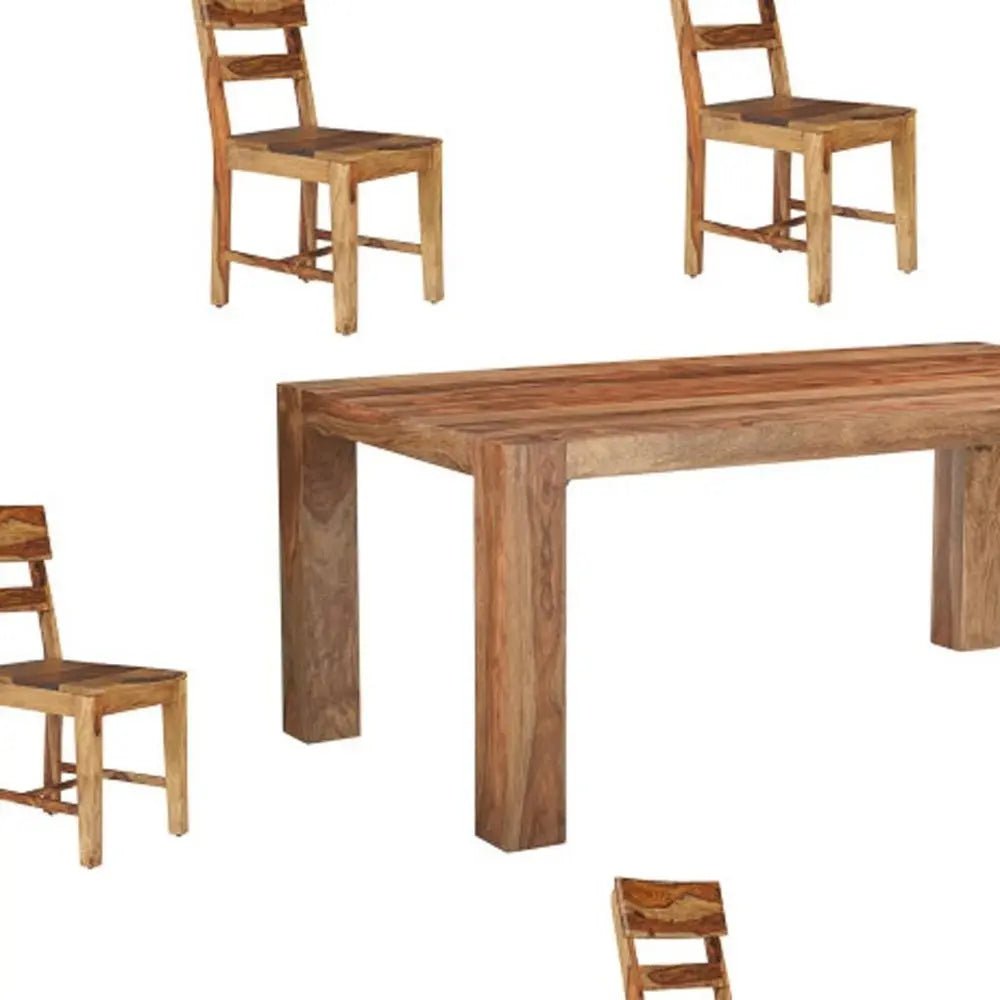 Seven Piece Brown Solid Wood Dining Set with Six Chairs and One Bench - NOBLE HOME INTERIORS