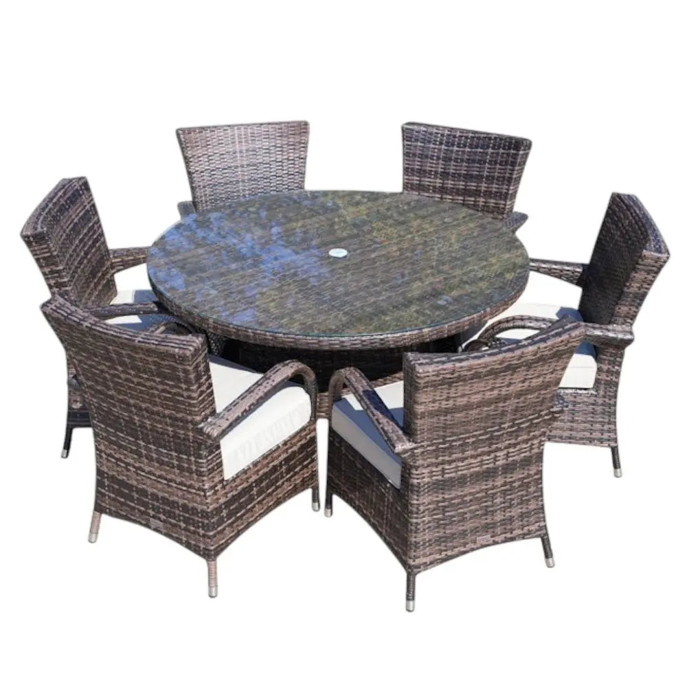 Seven Piece Clear and Gray Round Glass Dining Set - NOBLE HOME INTERIORS