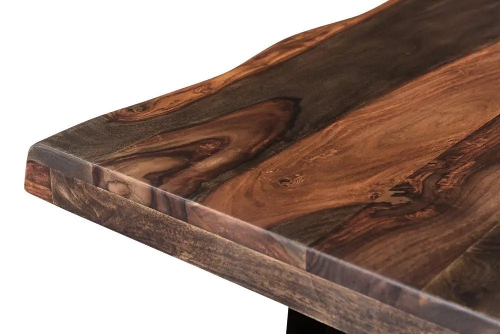 Seven Piece Dark Brown and Black Solid Wood Dining Set with Six Chairs - NOVA HOME FURNITURE