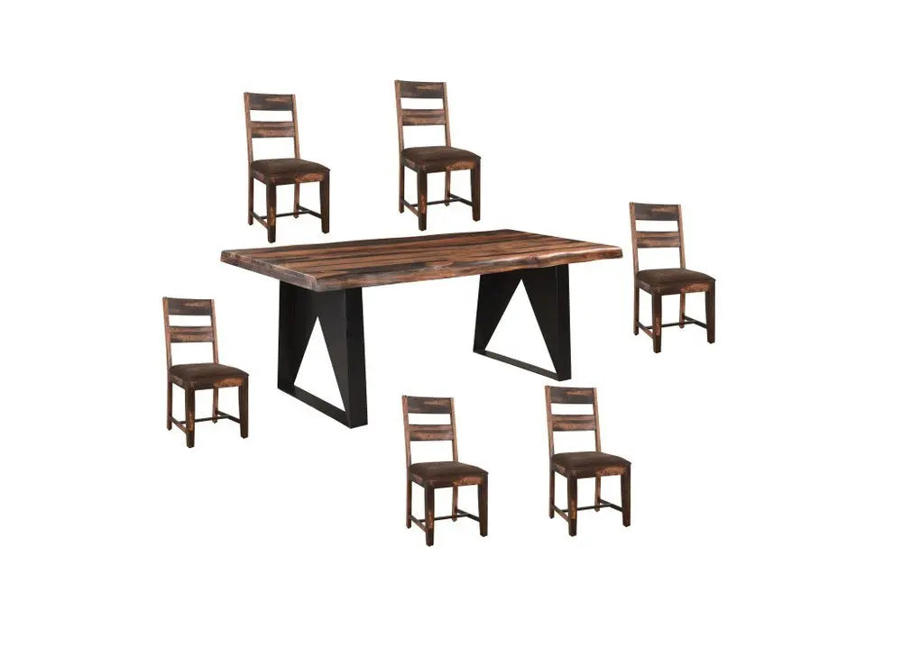 Seven Piece Dark Brown and Black Solid Wood Dining Set with Six Chairs - NOVA HOME FURNITURE