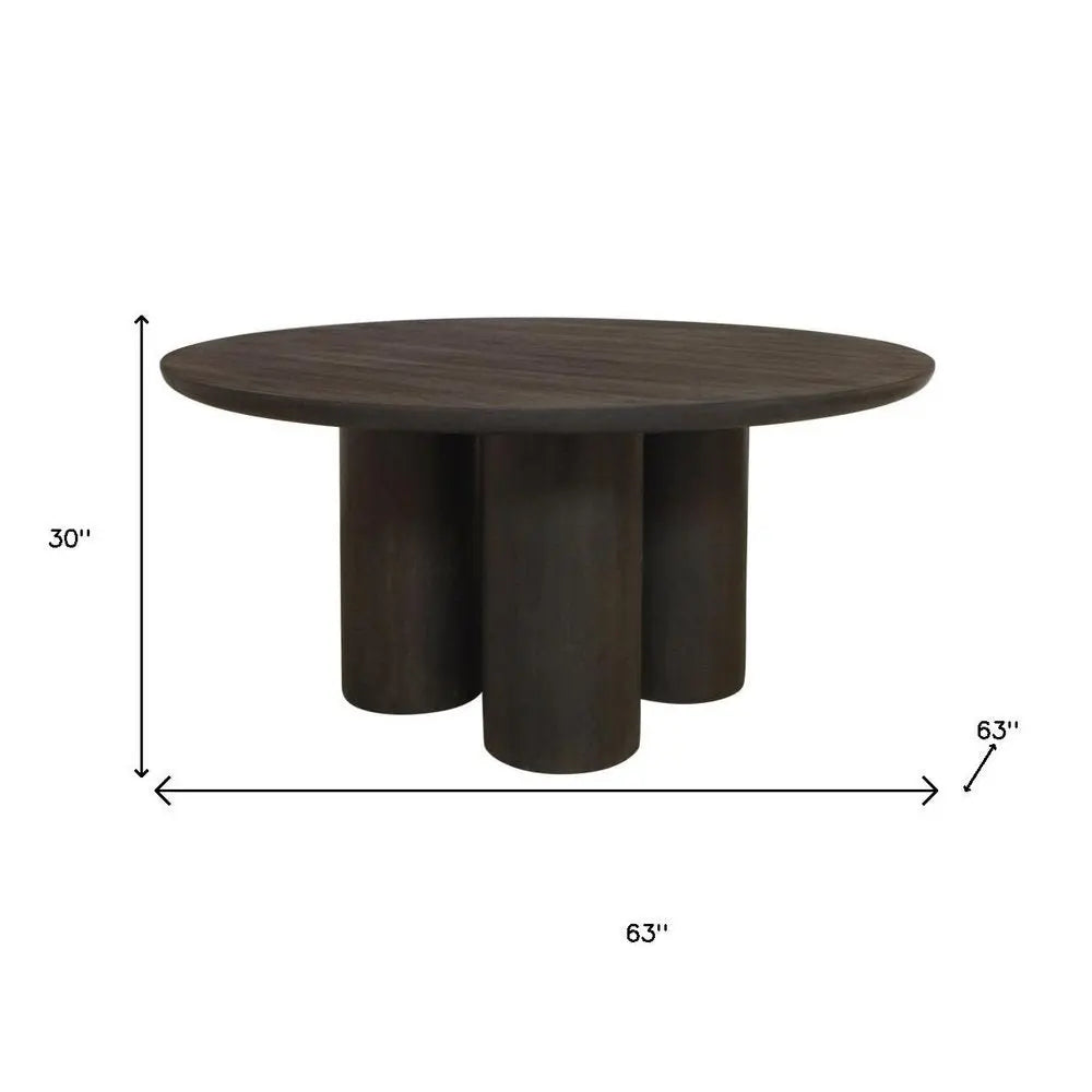 Seven Piece Dark Brown Round Solid Wood Dining Set with Six Chairs - NOVA HOME FURNITURE