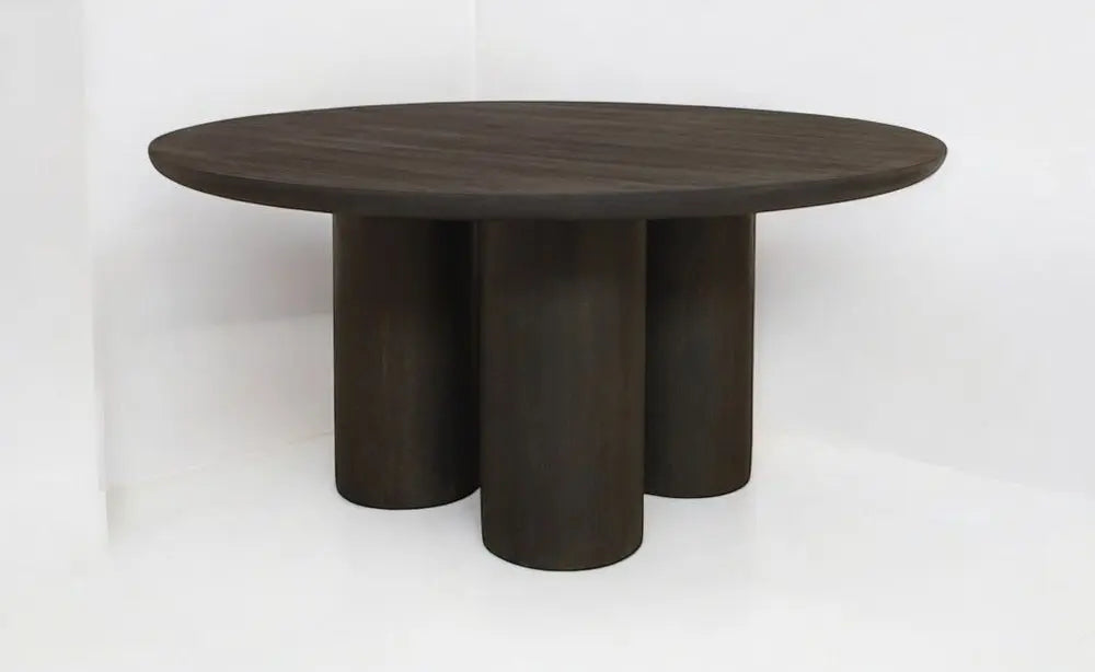 Seven Piece Dark Brown Round Solid Wood Dining Set with Six Chairs - NOVA HOME FURNITURE