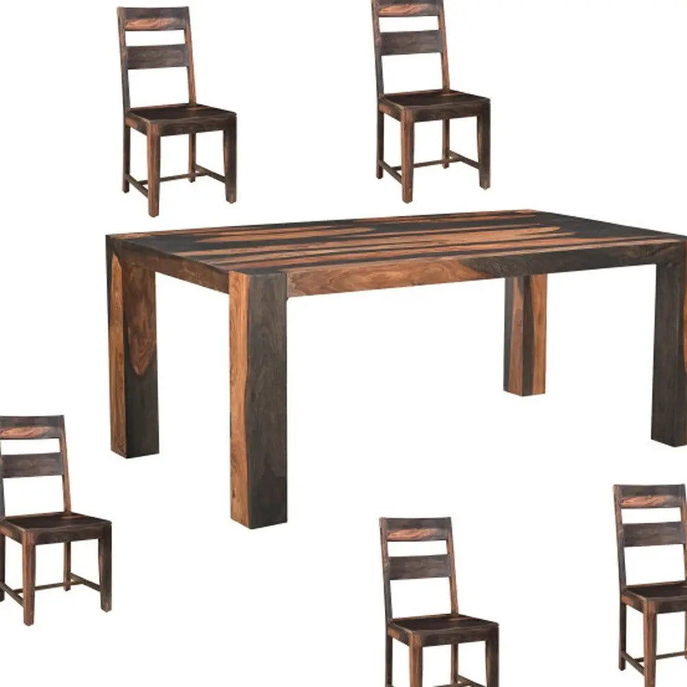 Seven Piece Dark Brown Solid Wood Dining Set with Six Chairs - NOVA HOME FURNITURE