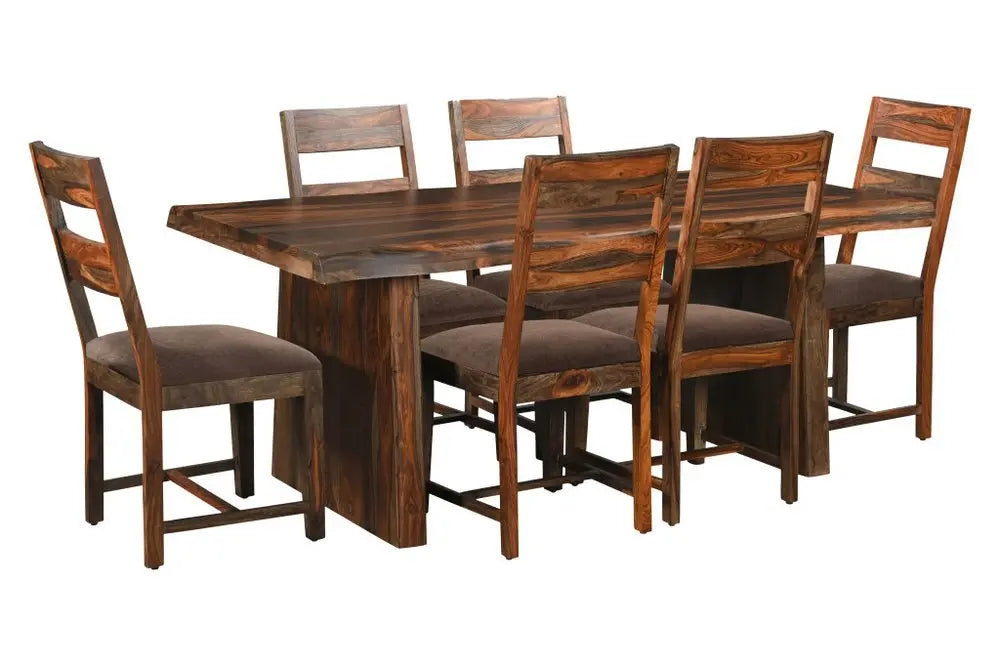 Seven Piece Dark Brown Solid Wood Dining Set with Six Chairs - NOVA HOME FURNITURE