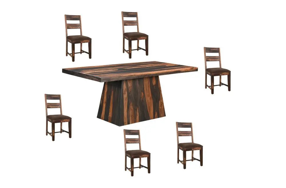Seven Piece Dark Brown Solid Wood Dining Set with Six Chairs - NOVA HOME FURNITURE