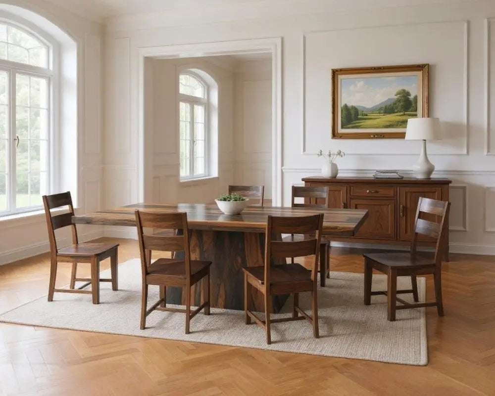 Seven Piece Dark Brown Solid Wood Dining Set with Six Chairs - NOVA HOME FURNITURE