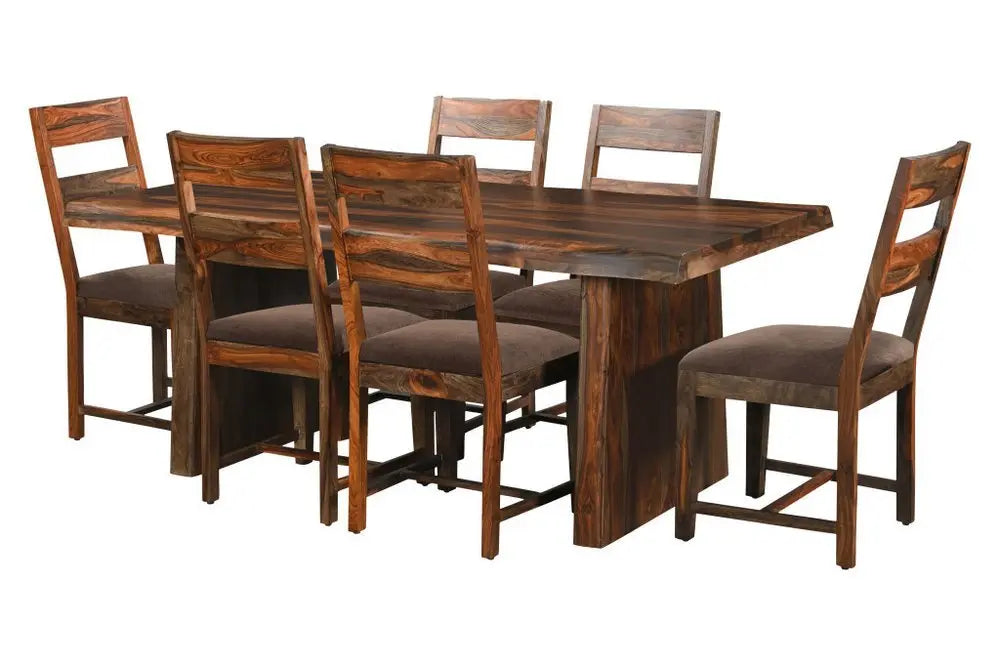 Seven Piece Dark Brown Solid Wood Dining Set with Six Chairs - NOVA HOME FURNITURE