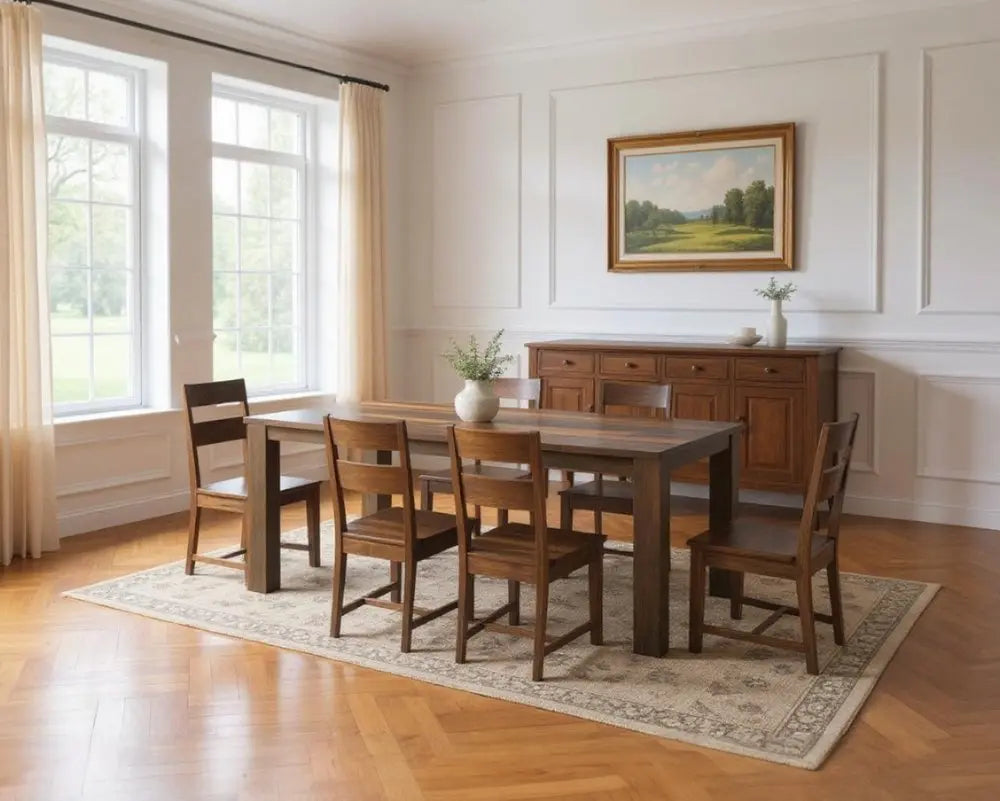 Seven Piece Dark Brown Solid Wood Dining Set with Six Chairs - NOVA HOME FURNITURE