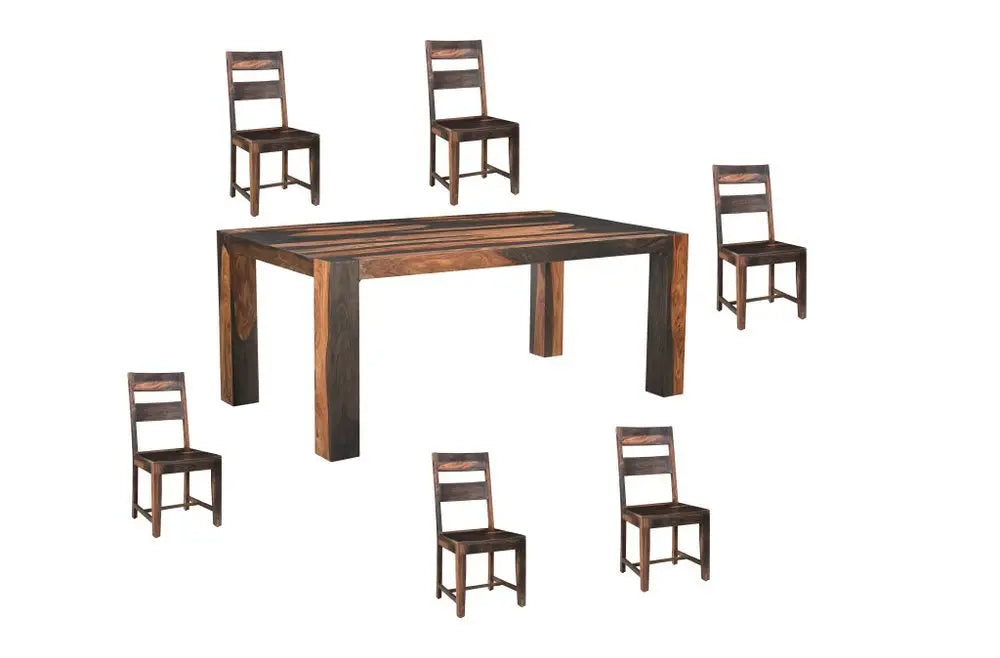 Seven Piece Dark Brown Solid Wood Dining Set with Six Chairs - NOVA HOME FURNITURE