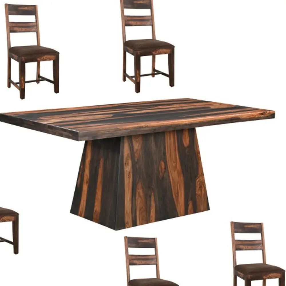 Seven Piece Dark Brown Solid Wood Dining Set with Six Chairs - NOBLE HOME INTERIORS