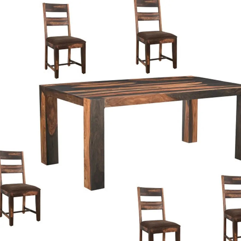Seven Piece Dark Brown Solid Wood Dining Set with Six Chairs - NOVA HOME FURNITURE