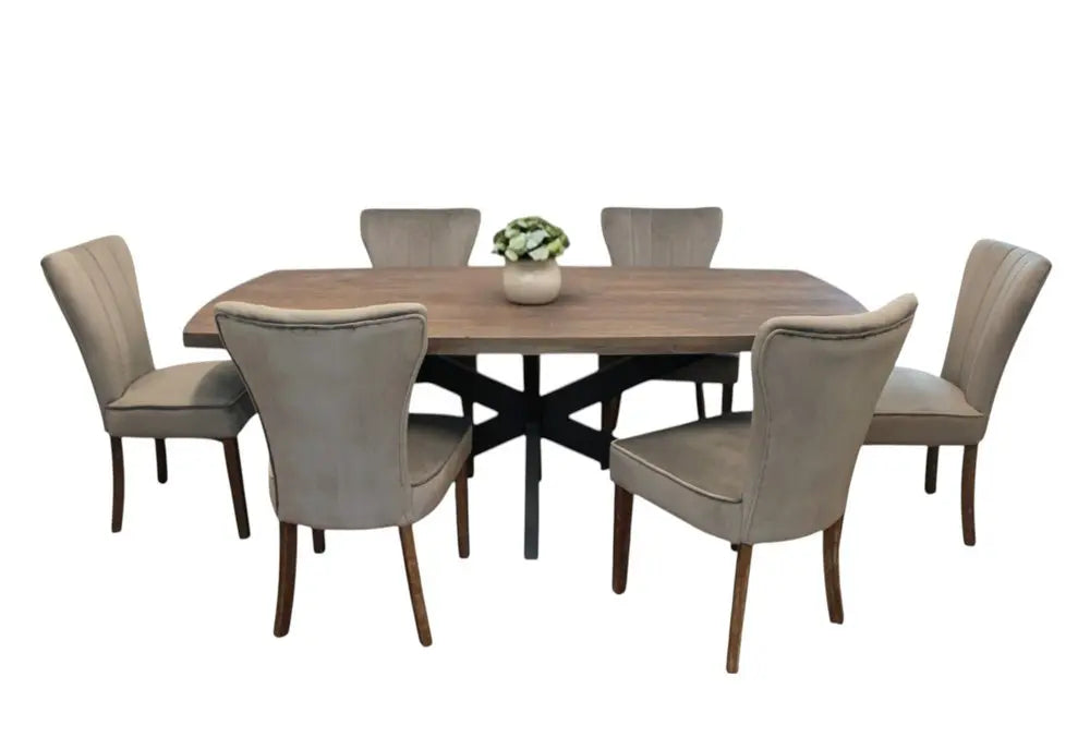Seven Piece Gray and Black Solid Wood Dining Set with Six Chairs - NOVA HOME FURNITURE