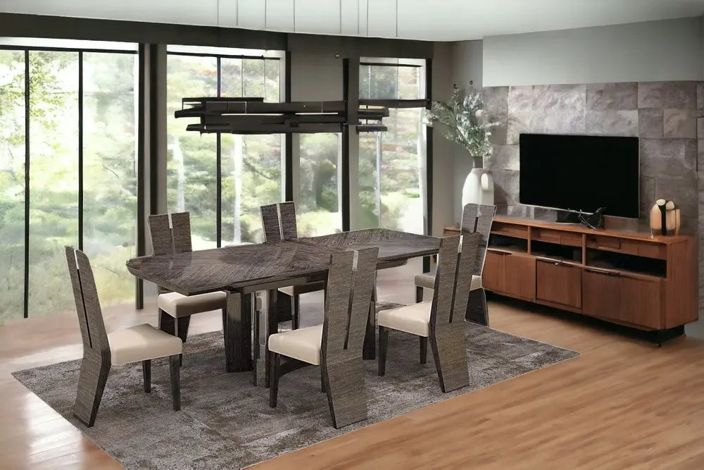 Seven Piece Gray Dining Set with Six Chairs - NOVA HOME FURNITURE