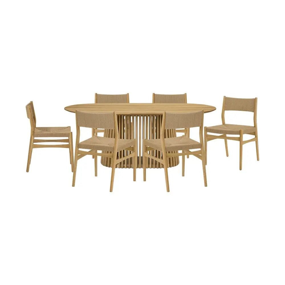 Seven Piece Oak Oval Dining Set with Six Chairs - NOVA HOME FURNITURE