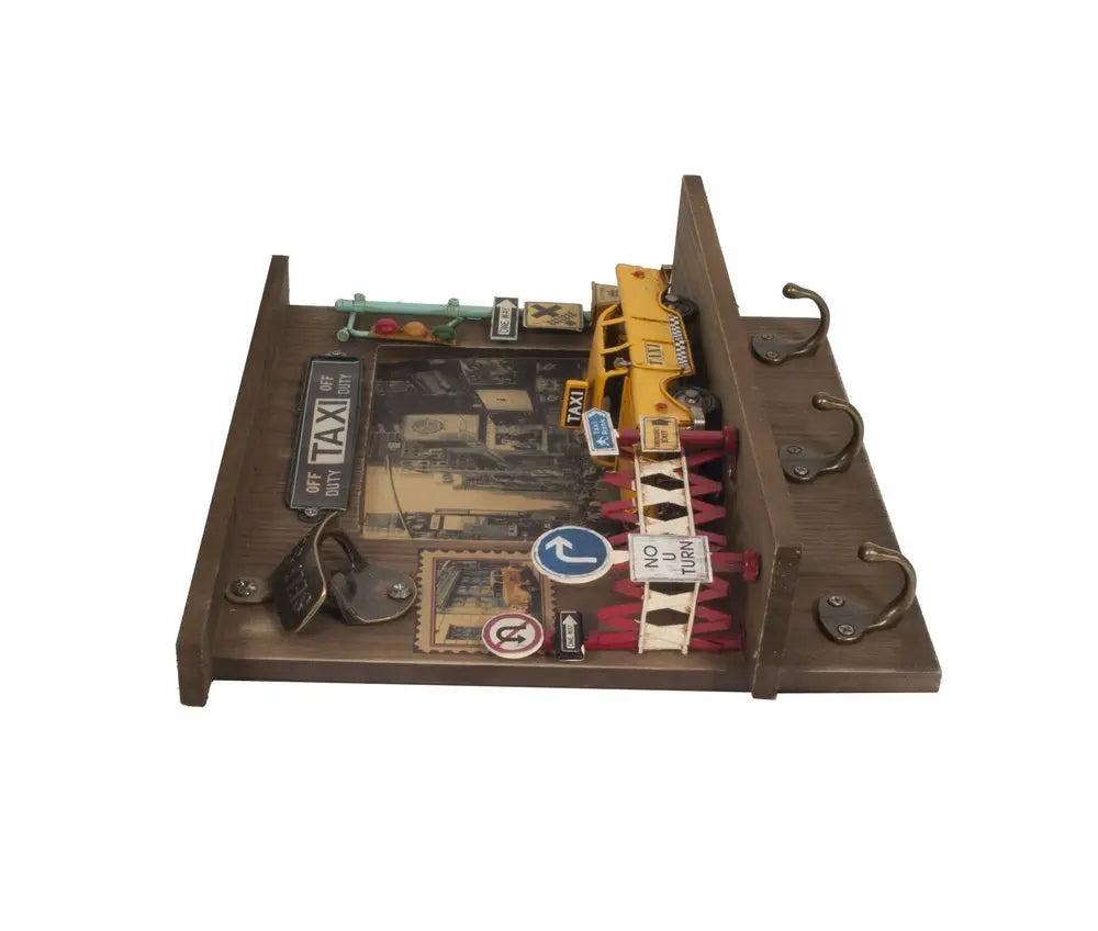 Shadow Box With 3 Metal Keychain Hooks - NOBLE HOME INTERIORS