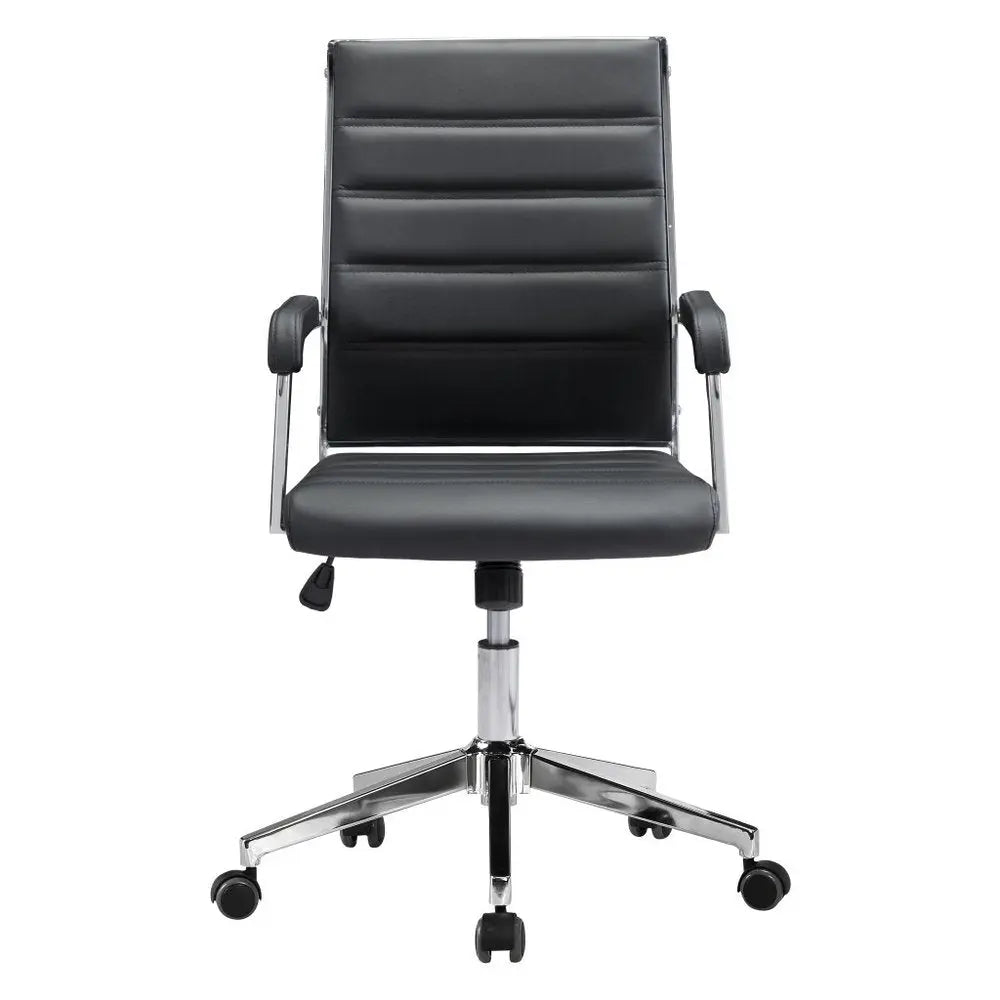 Silver and Black Adjustable Swivel Faux Leather Rolling Conference Office Chair - NOBLE HOME INTERIORS