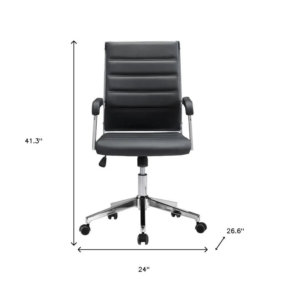 Silver and Black Adjustable Swivel Faux Leather Rolling Conference Office Chair - NOBLE HOME INTERIORS