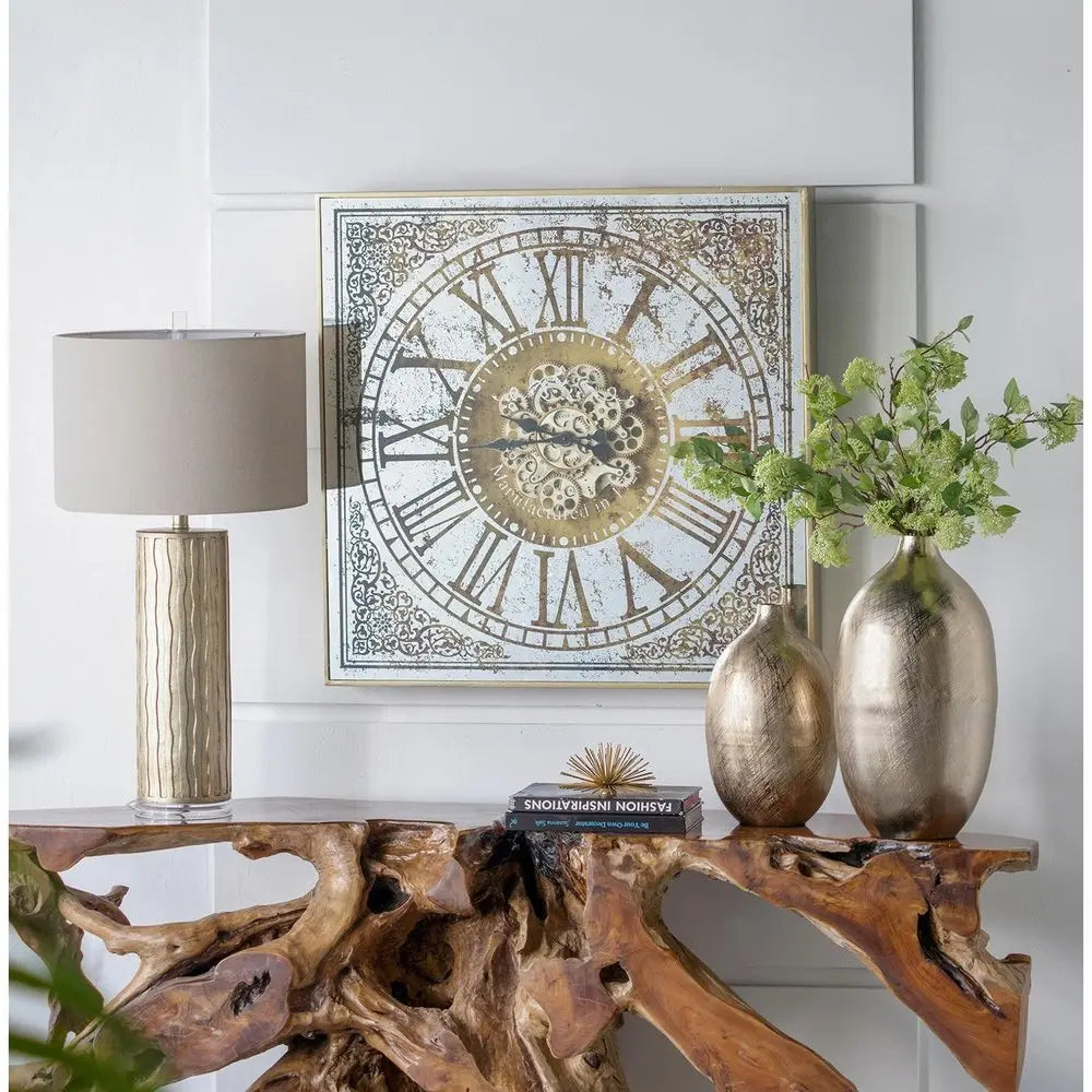 Silver And Gold Antique Style Square Wall Clock - NOBLE HOME INTERIORS