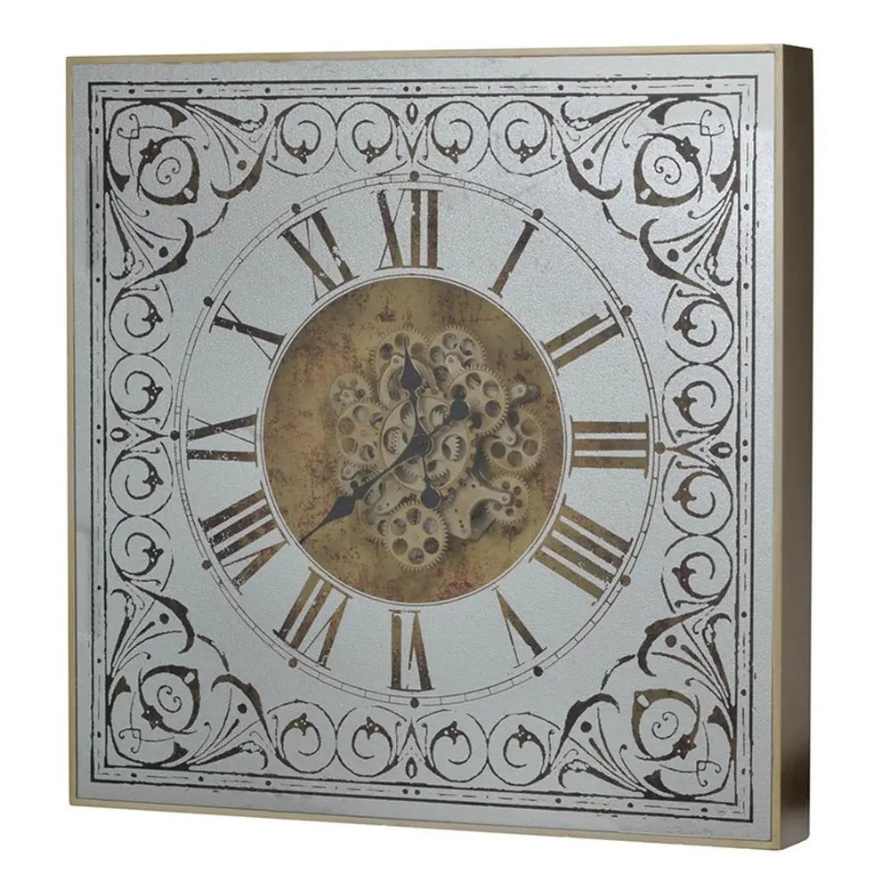 Silver And Gold Antique Style Square Wall Clock - NOBLE HOME INTERIORS
