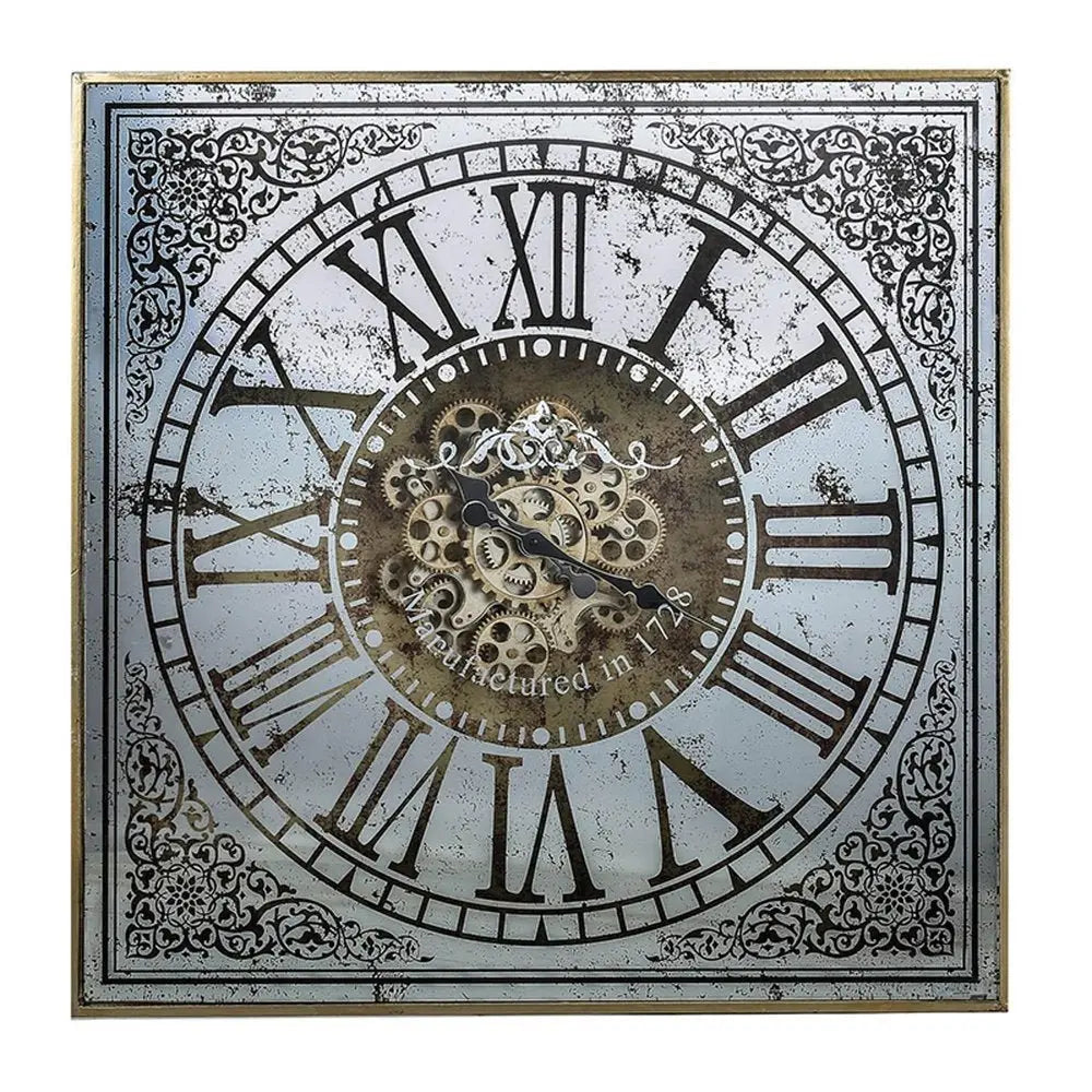 Silver And Gold Antique Style Square Wall Clock - NOBLE HOME INTERIORS