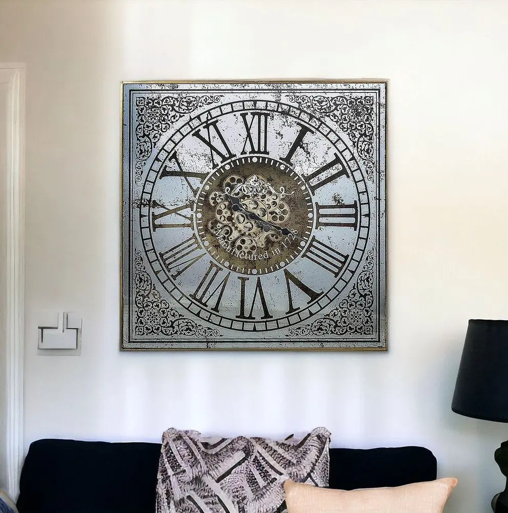 Silver And Gold Antique Style Square Wall Clock - NOBLE HOME INTERIORS