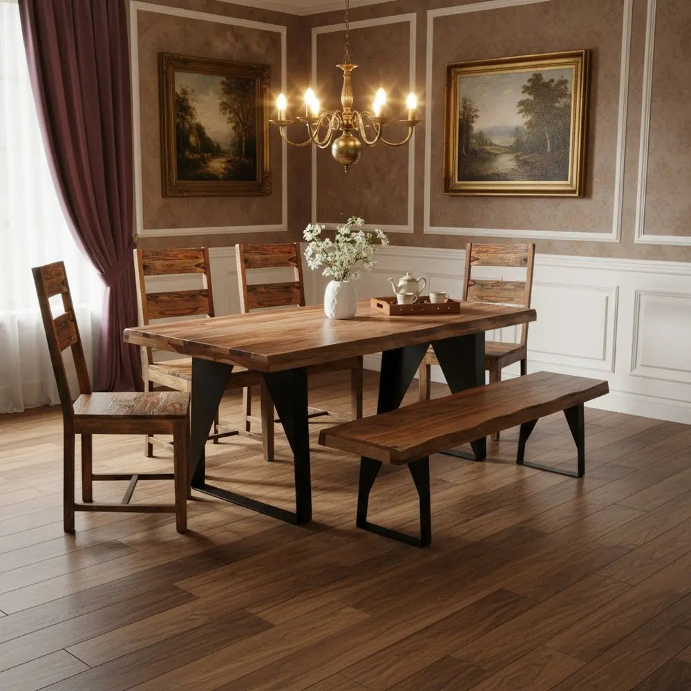 Six Piece Brown and Black Solid Wood Dining Set with Four Chairs - NOVA HOME FURNITURE